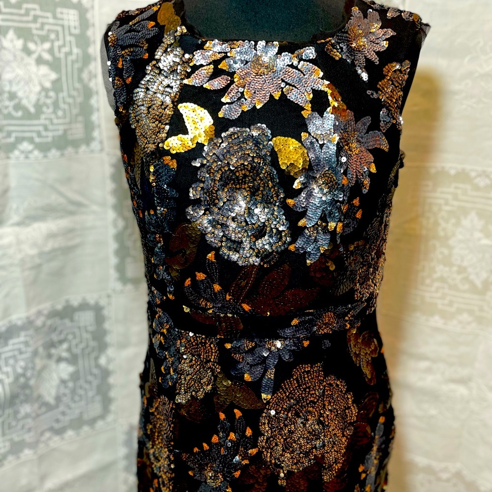 Floral Sequin Black Dress L Rubber Ducky Productions